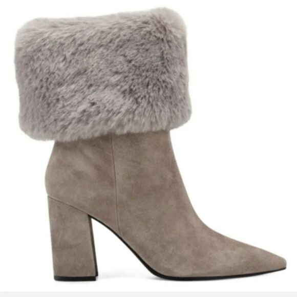 Nine West Chrissa Gray Faux Fur Suede Cuffed Boot 8 NIB - Picture 1 of 11